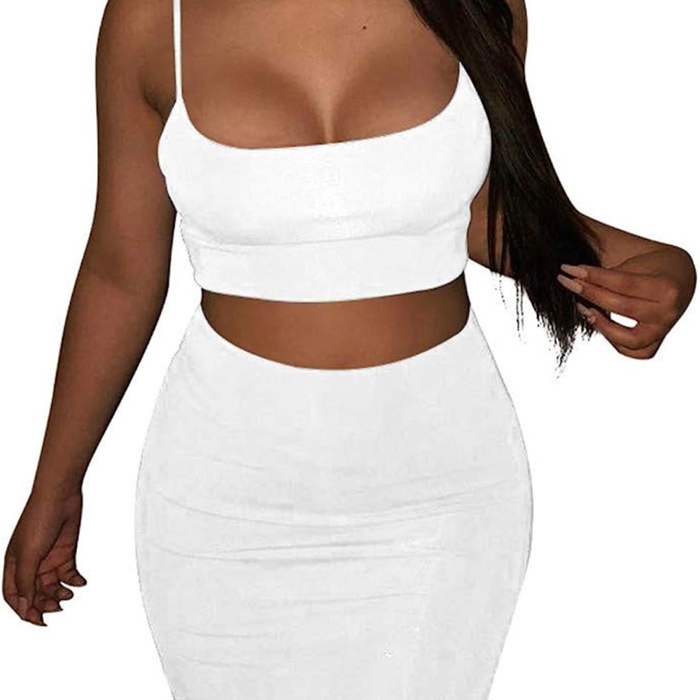 Women's Sexy 2 Piece Outfits Strap Crop Top Skirt Set Bodycon Mini Dress